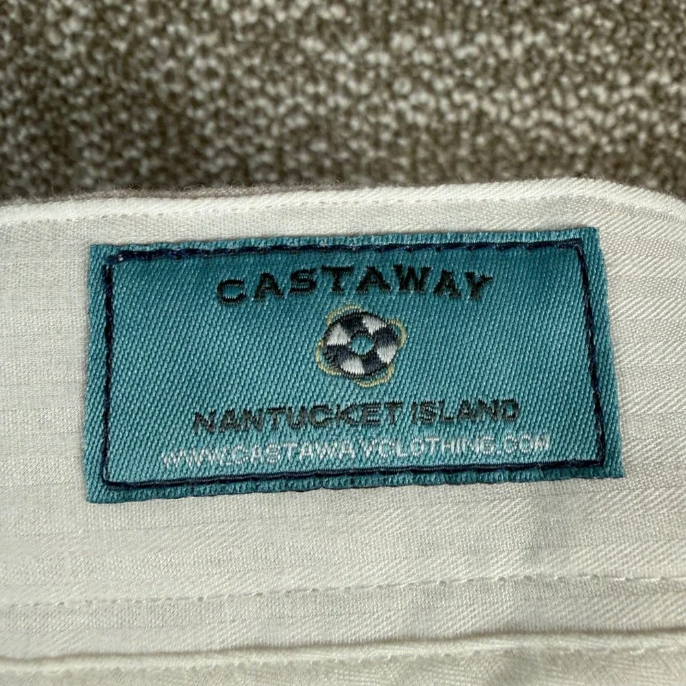 Castaway Nantuckit Seersucker‎ Shorts Mens 34 Red Stripe Fish Bone Embroidered